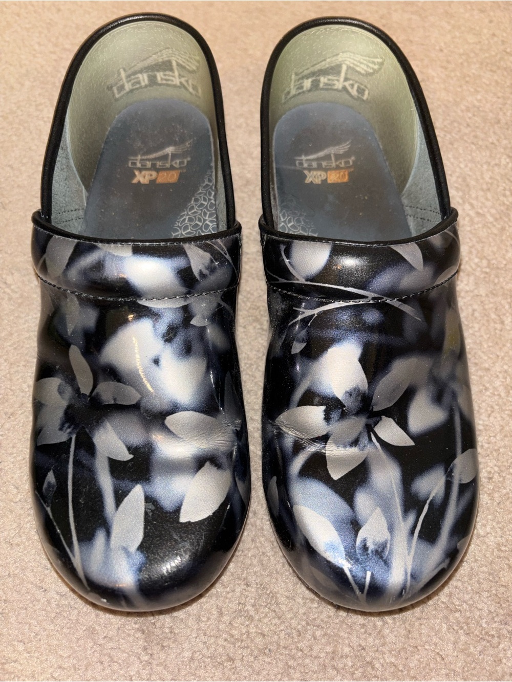 Dansko Floral Print Clogs in Black and White